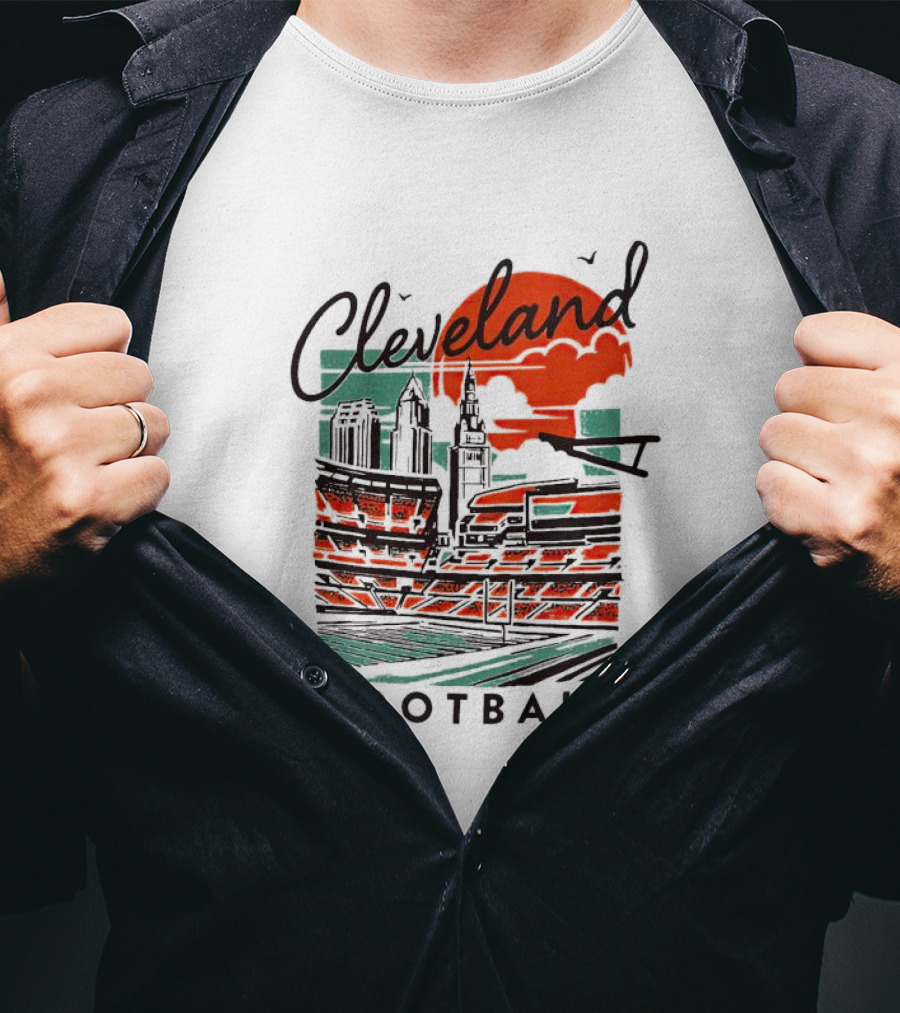 Cleveland Football Stadium Cityscape At Sunset T-Shirt