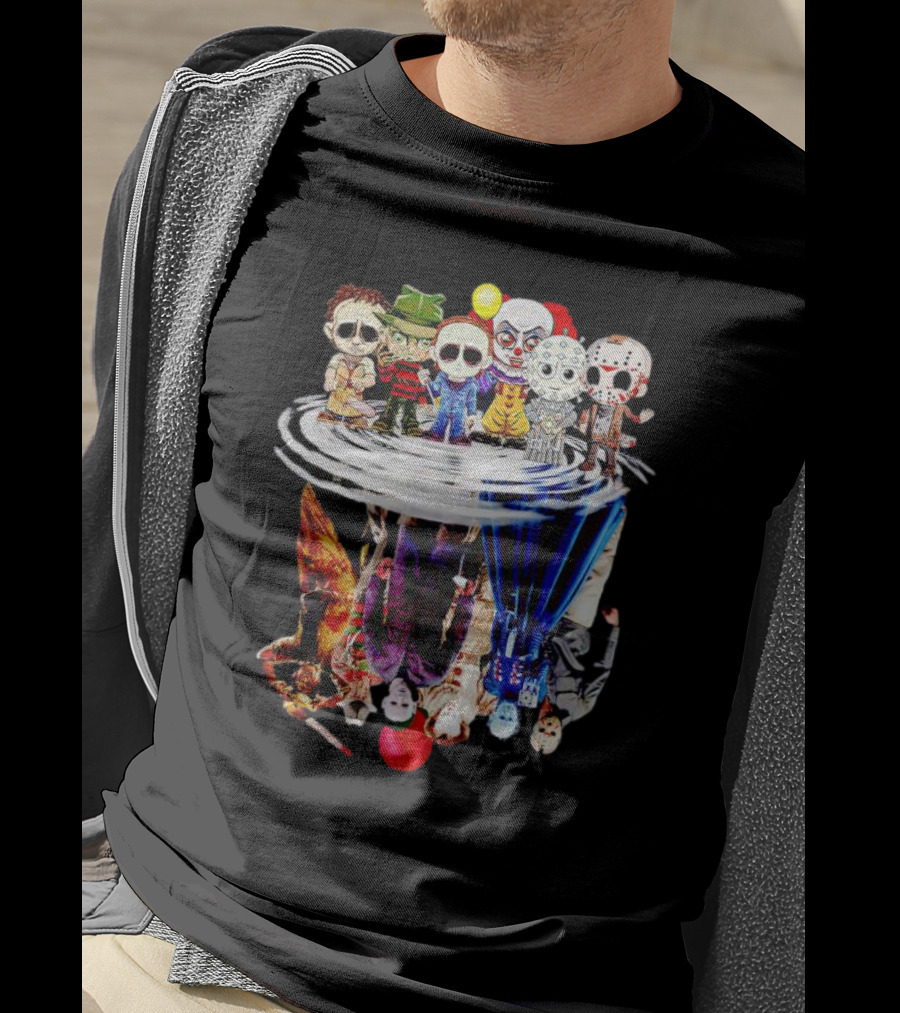 Horror Halloween Chibi Icons Reflecting In Water Mirror T-Shirt