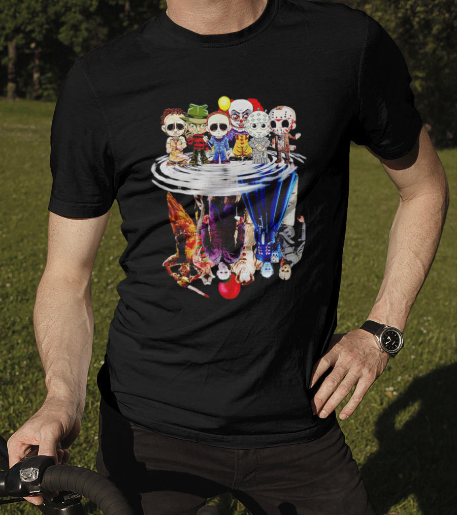 Horror Halloween Chibi Icons Reflecting In Water Mirror T-Shirt
