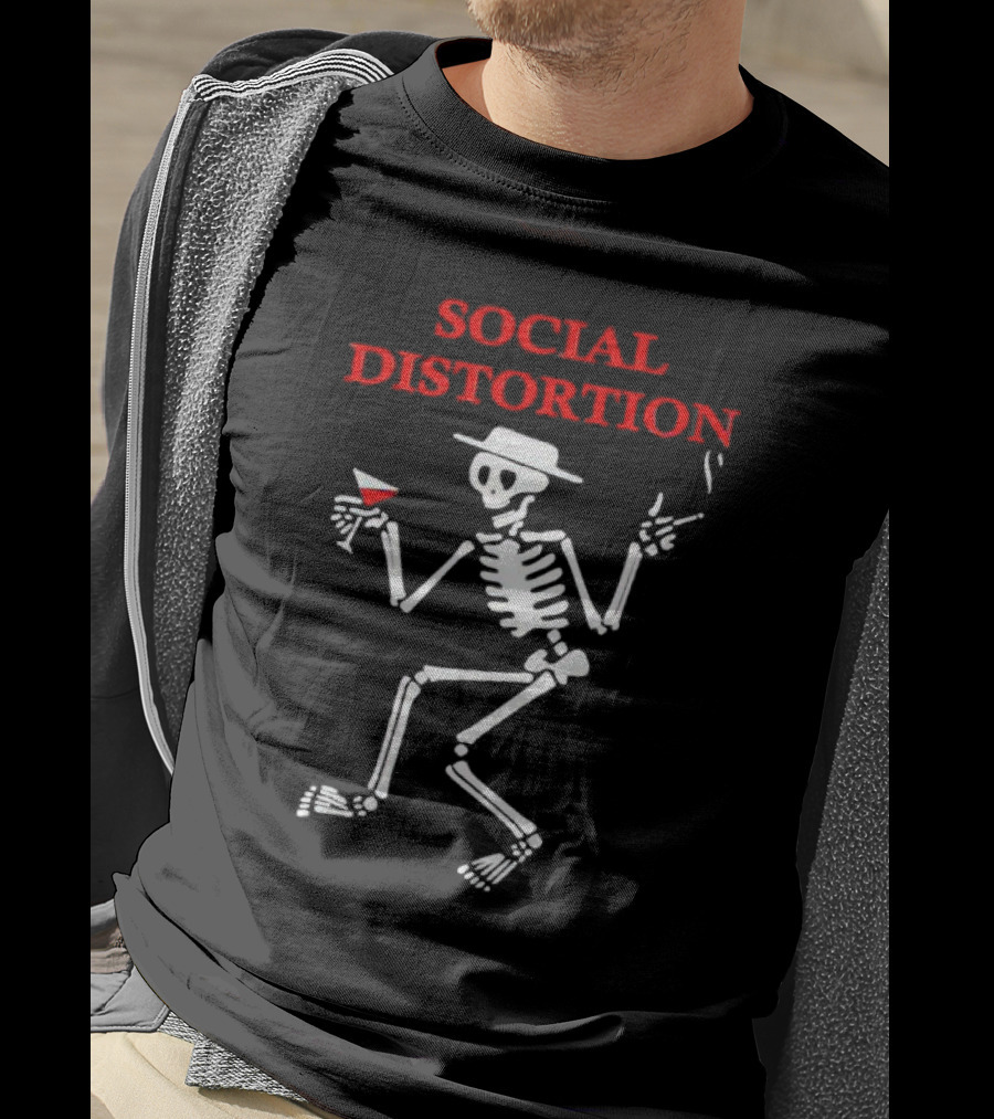 Social Distortion Skeleton With Wine Glass And Cigarette T-Shirt