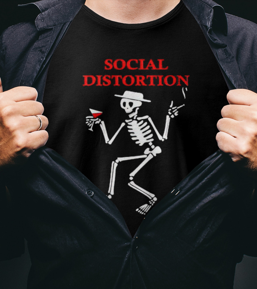 Social Distortion Skeleton With Wine Glass And Cigarette T-Shirt