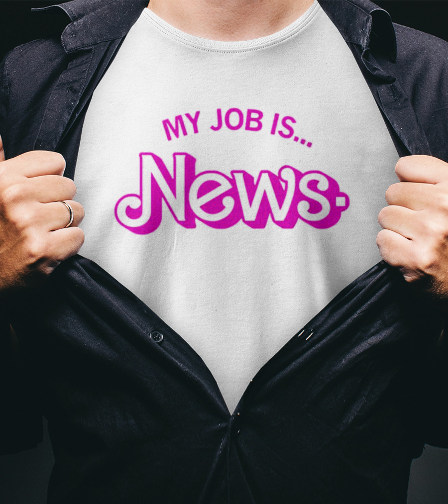 Barbie My Job Is News Bold Pink Retro Letters T-Shirt