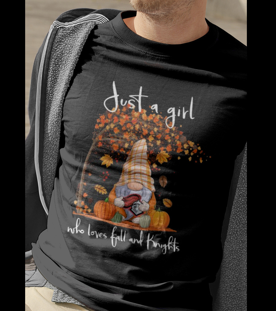 Just A Girl Who Loves Fall And Knights With Gnome And Autumn Leaves T-Shirt