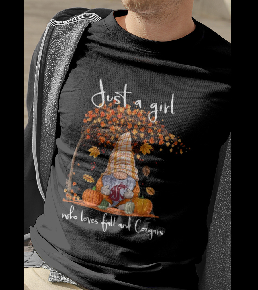 Just A Girl Who Loves Fall And Cougars Washington State Gnome T-Shirt