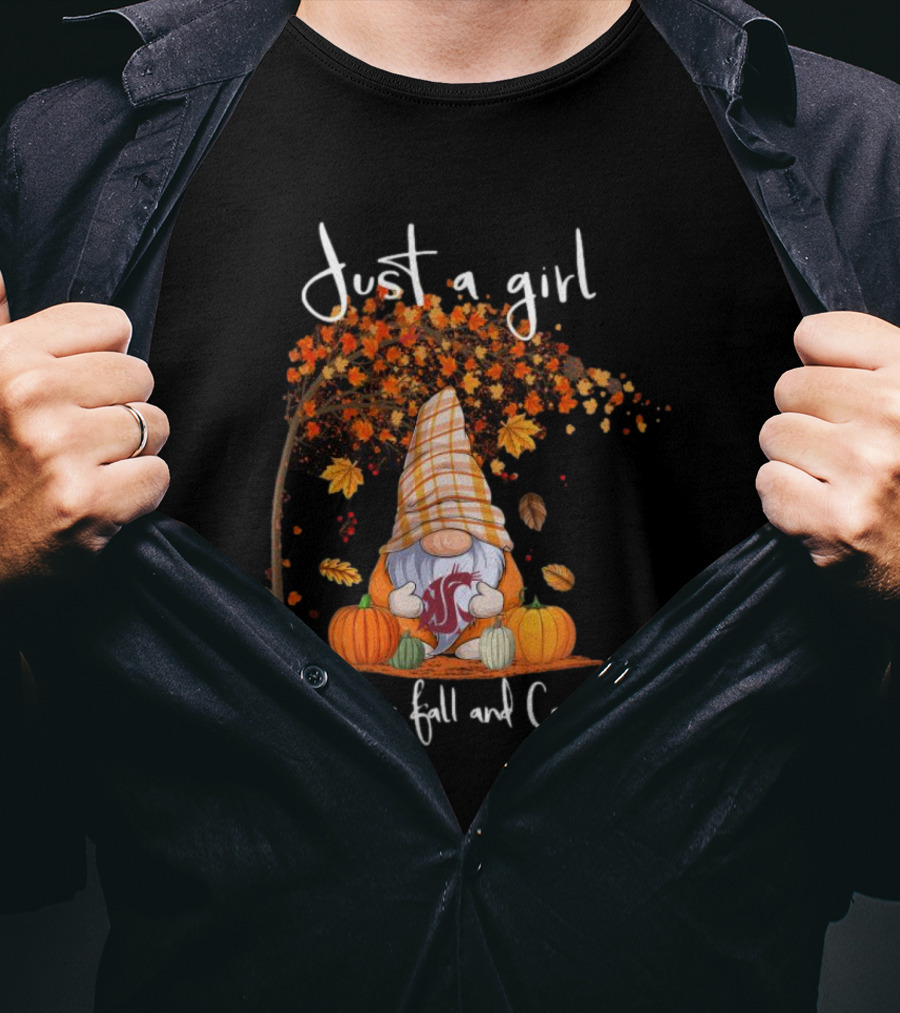 Just A Girl Who Loves Fall And Cougars Washington State Gnome T-Shirt