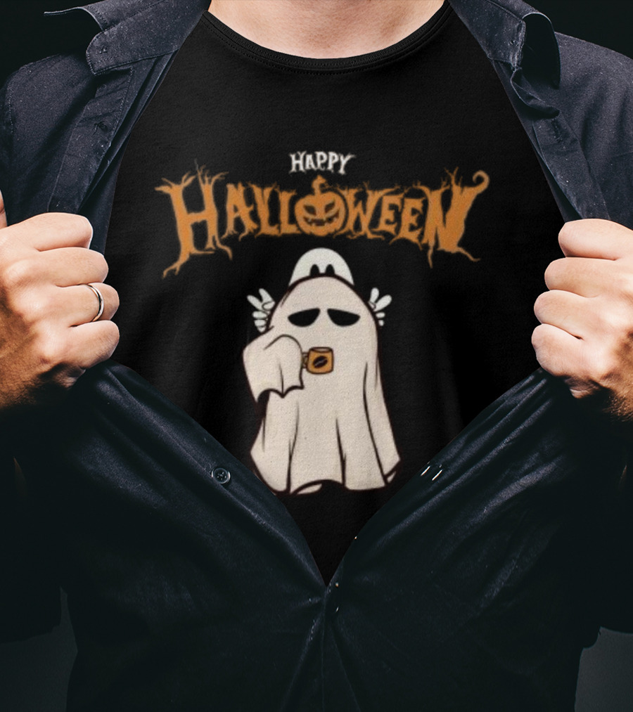 Happy Halloween Ghost Coffee Pumpkin T-Shirt