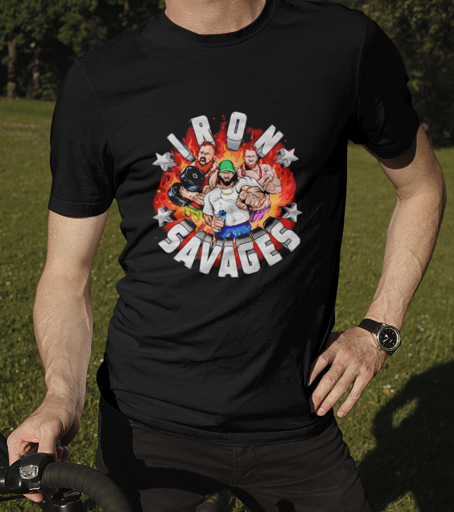 Iron Savages Pumping Iron Bodybuilders With Stars And Flames T-Shirt