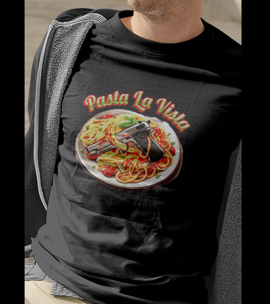 Pasta La Vista Spaghetti Gun Plate T-Shirt