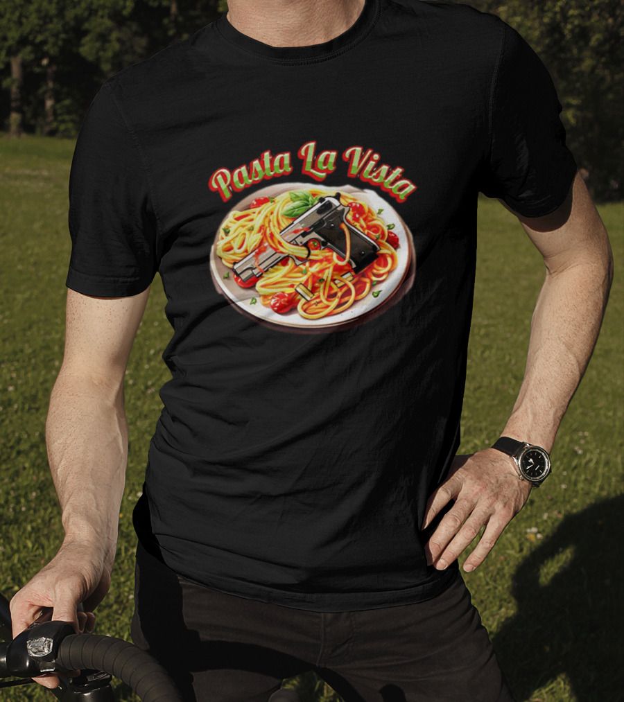 Pasta La Vista Spaghetti Gun Plate T-Shirt