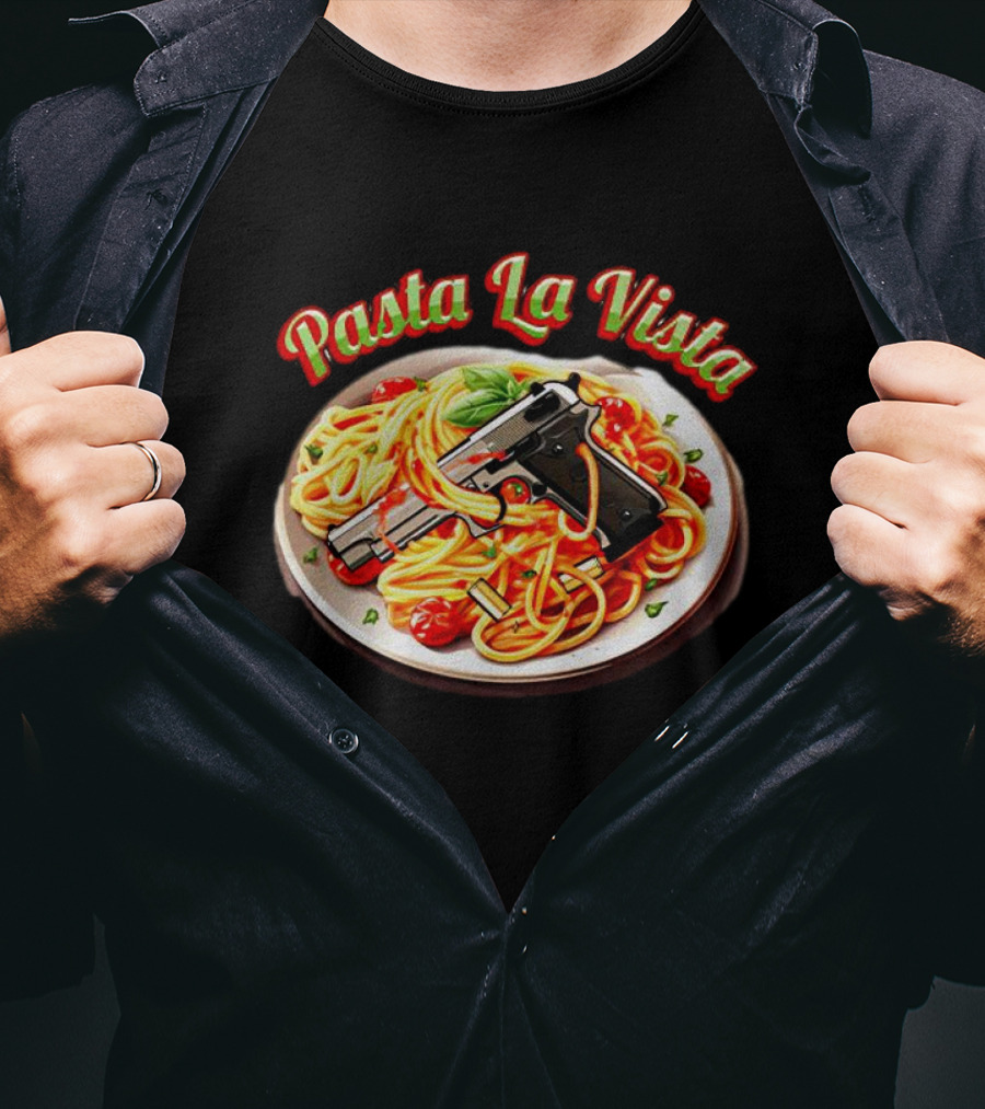 Pasta La Vista Spaghetti Gun Plate T-Shirt