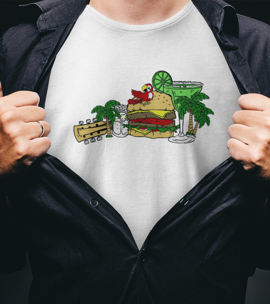 Cheeseburger Parrot Kentucky Palm Trees Margarita Guitar Elements T-Shirt