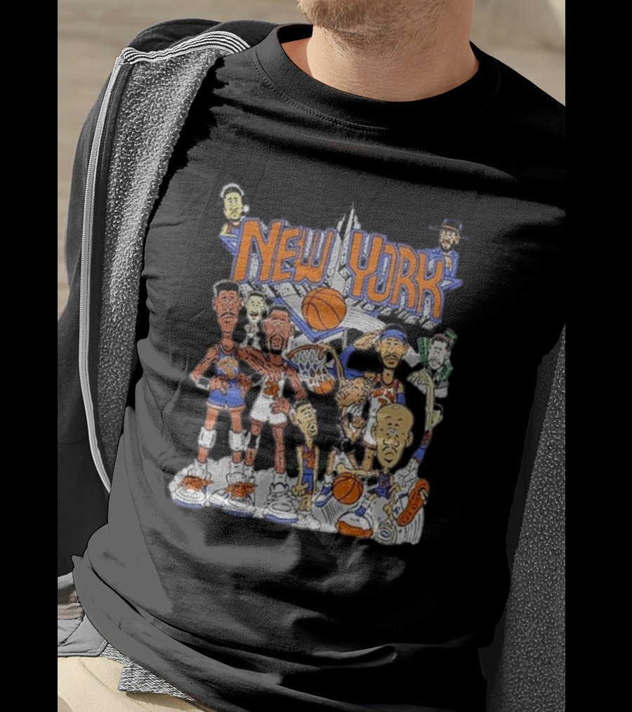 New York Knicks All-Stars Basketball Characters Cartoon T-Shirt