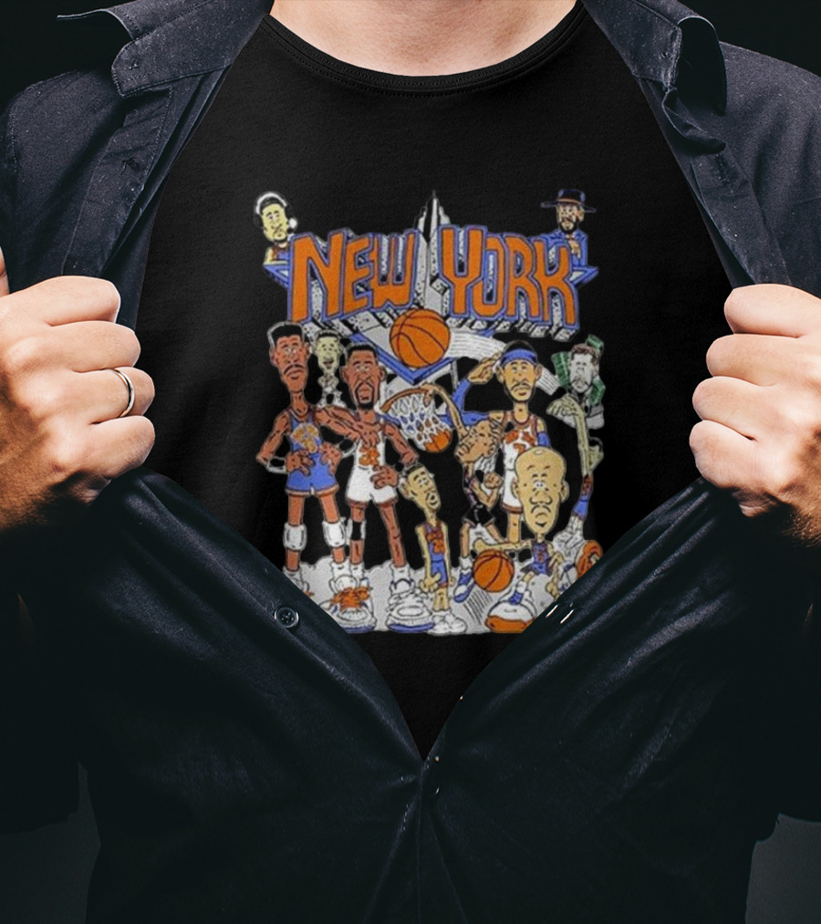 New York Knicks All-Stars Basketball Characters Cartoon T-Shirt