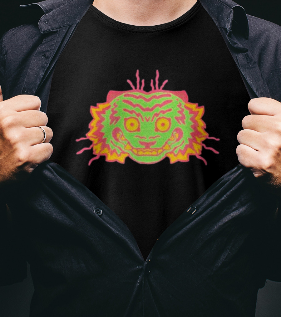 Office Papajoolia Tiger Pipi Film Face Neon Tiger Face T-Shirt