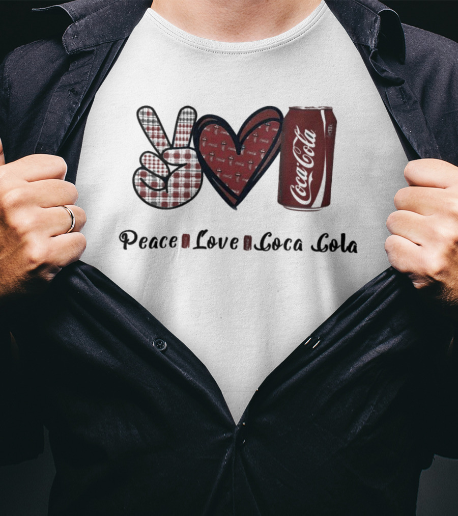 Peace Love Coca Cola Can With Heart And Peace Sign T-Shirt
