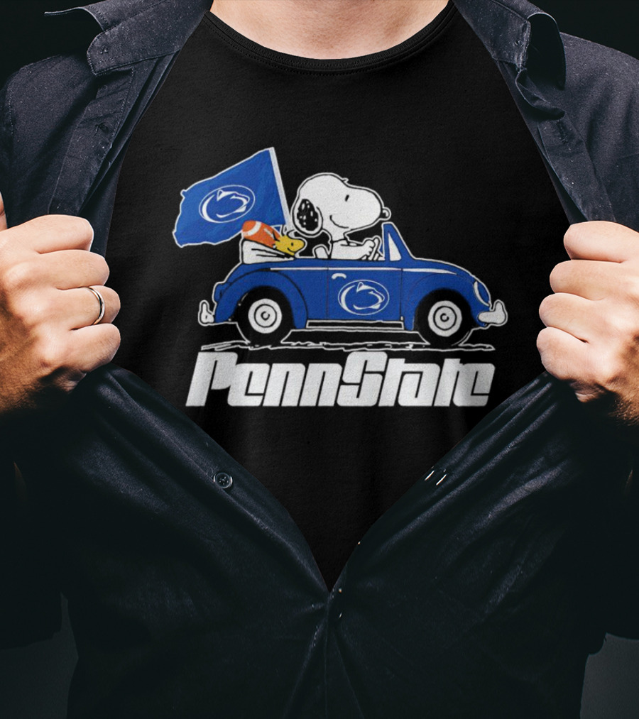 Snoopy And Woodstock Penn State Nittany Lions Driving Car With Flag T-Shirt