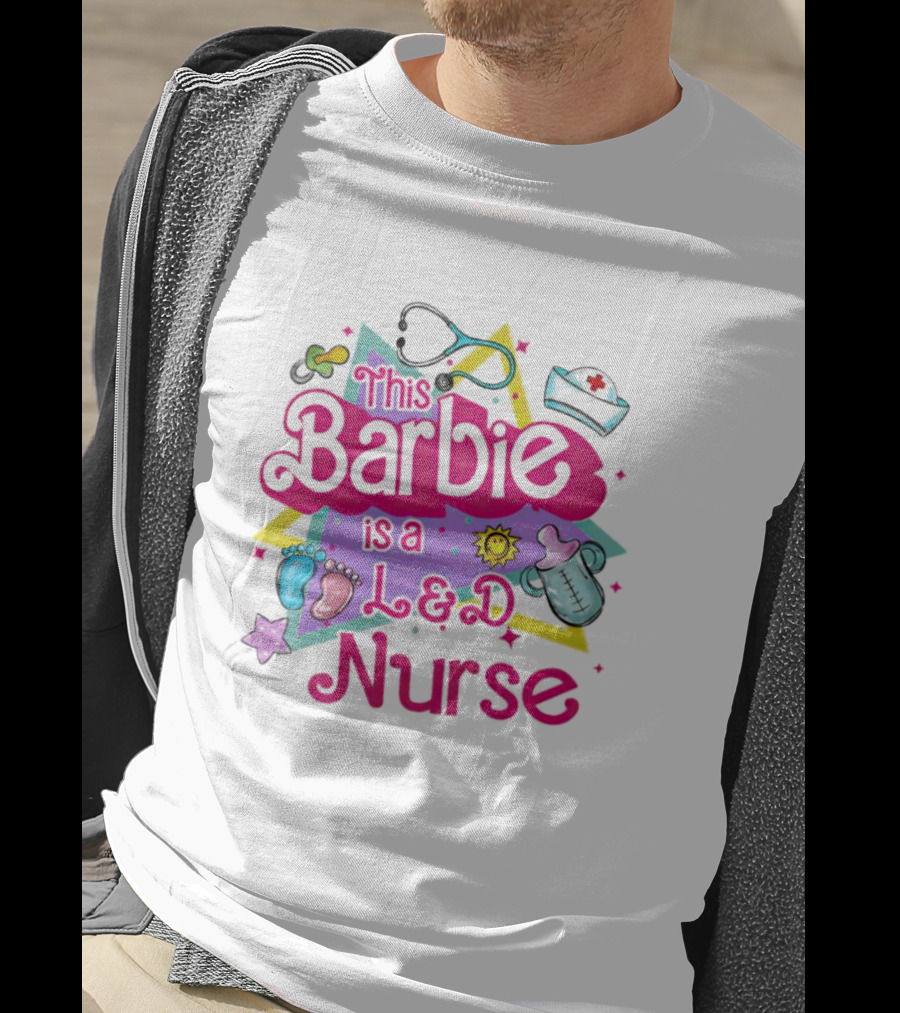 This Barbie Is A L&D Nurse With Stethoscope Baby Feet Bottle Sun Icons T-Shirt