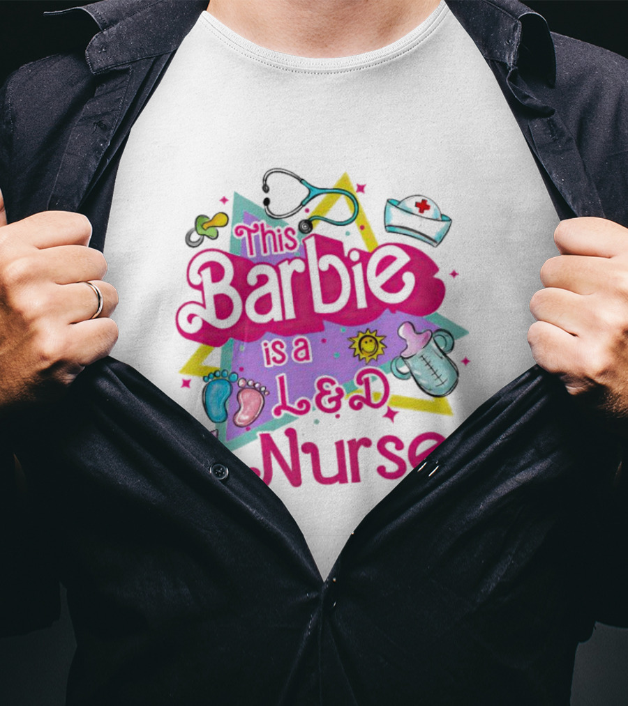 This Barbie Is A L&D Nurse With Stethoscope Baby Feet Bottle Sun Icons T-Shirt