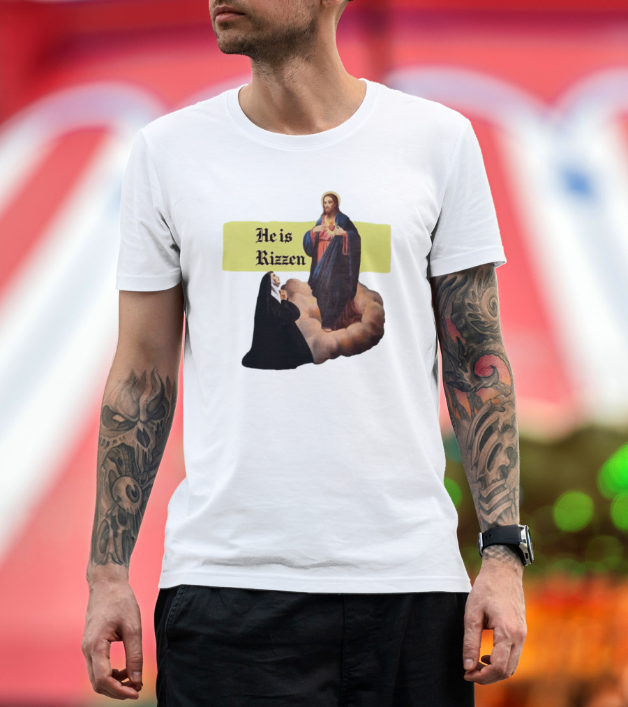 He is Rizzen Jesus with Nun Praying on Cloud T-Shirt