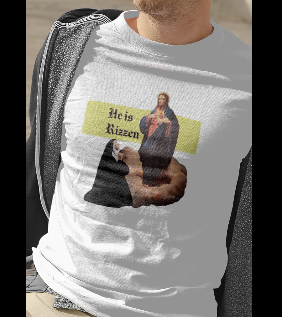 He Is Rizzen Jesus With Nun Praying On Cloud T-Shirt