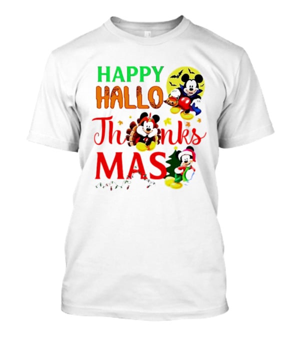 Mickey Mouse Happy Hallothanksmas Halloween Thanksgiving Christmas T-Shirt