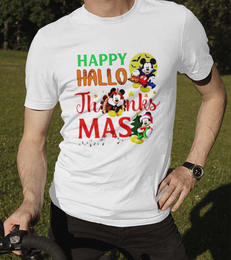 Mickey Mouse Happy Hallothanksmas Halloween Thanksgiving Christmas T-Shirt