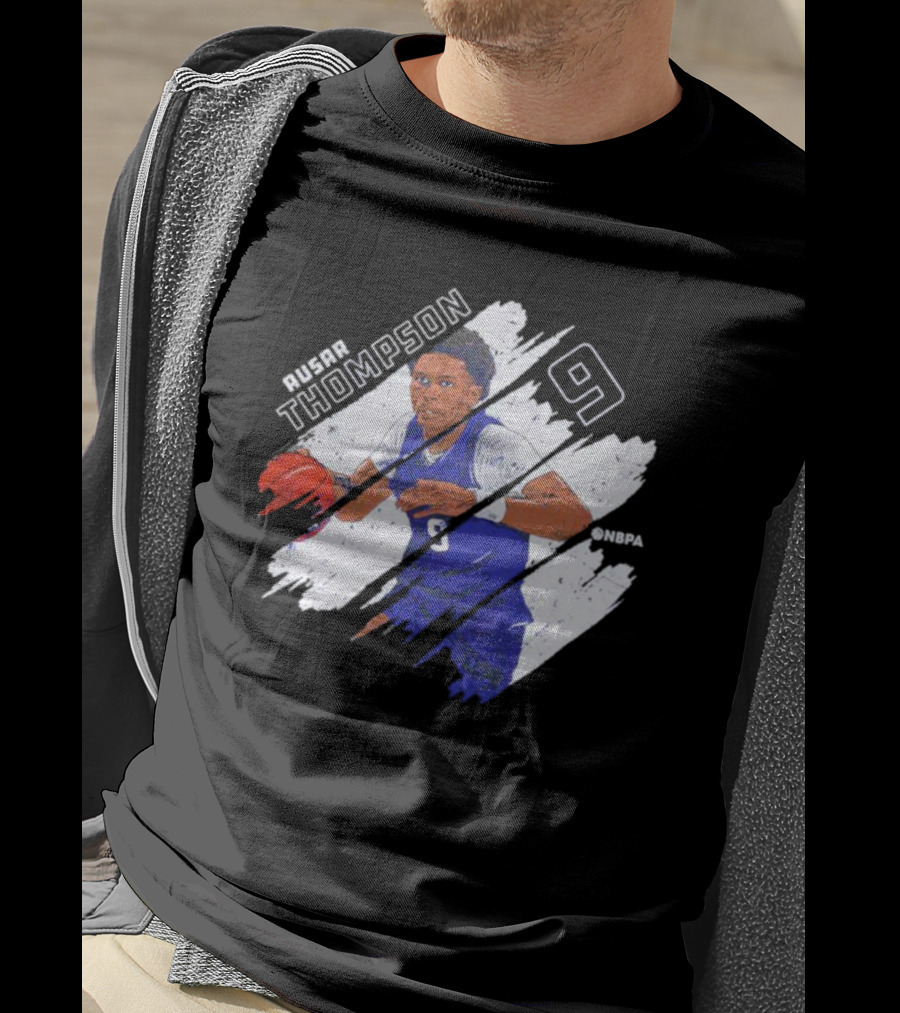 Ausar Thompson 9 Detroit Basketball Stripes NBPA T-Shirt