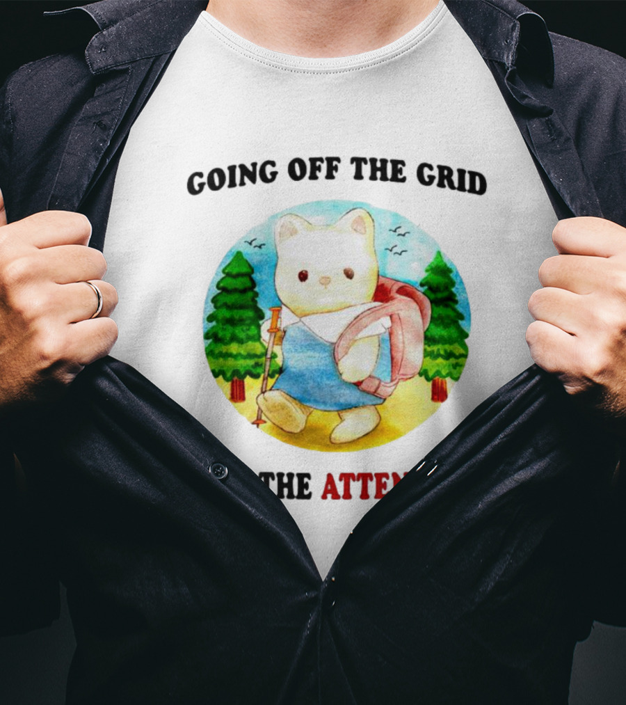 Going Off The Grid For The Attention Bear With Backpack In Forest T-Shirt