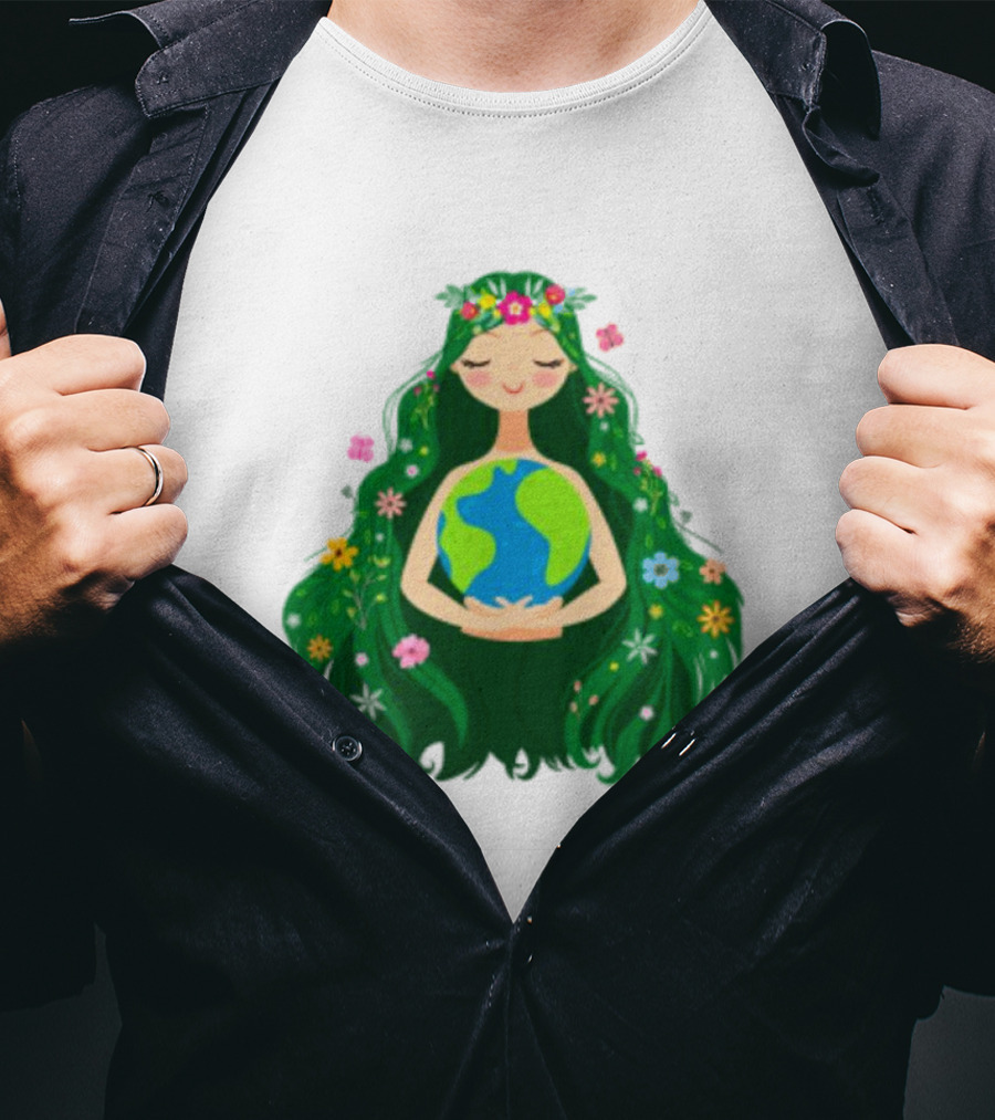 Beautiful Flowing Flower Earth Care Mother Nature Figure T-Shirt