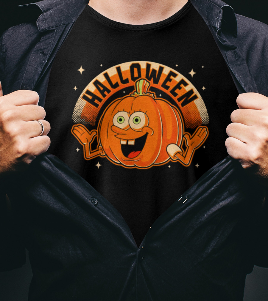 Halloween Smiling Pumpkin Cartoon Character T-Shirt