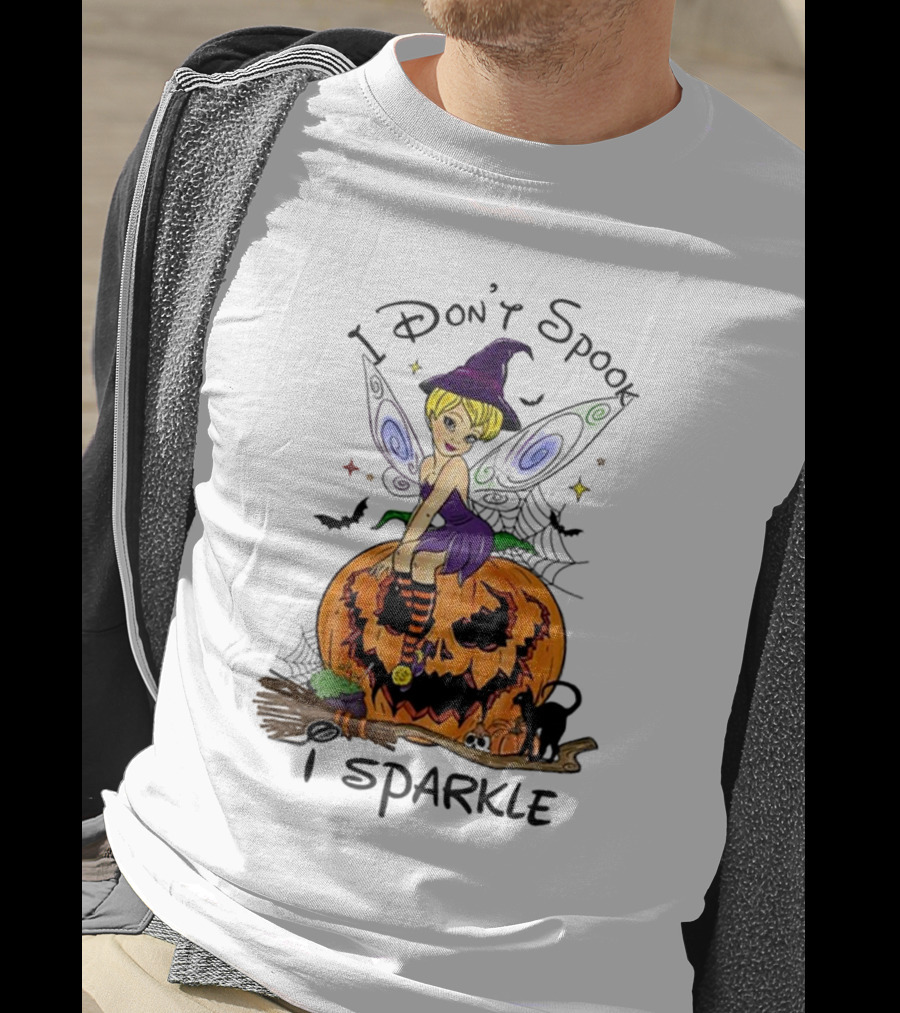I Don’t Spook I Sparkle Witch Fairy On Pumpkin Halloween Scene T-Shirt