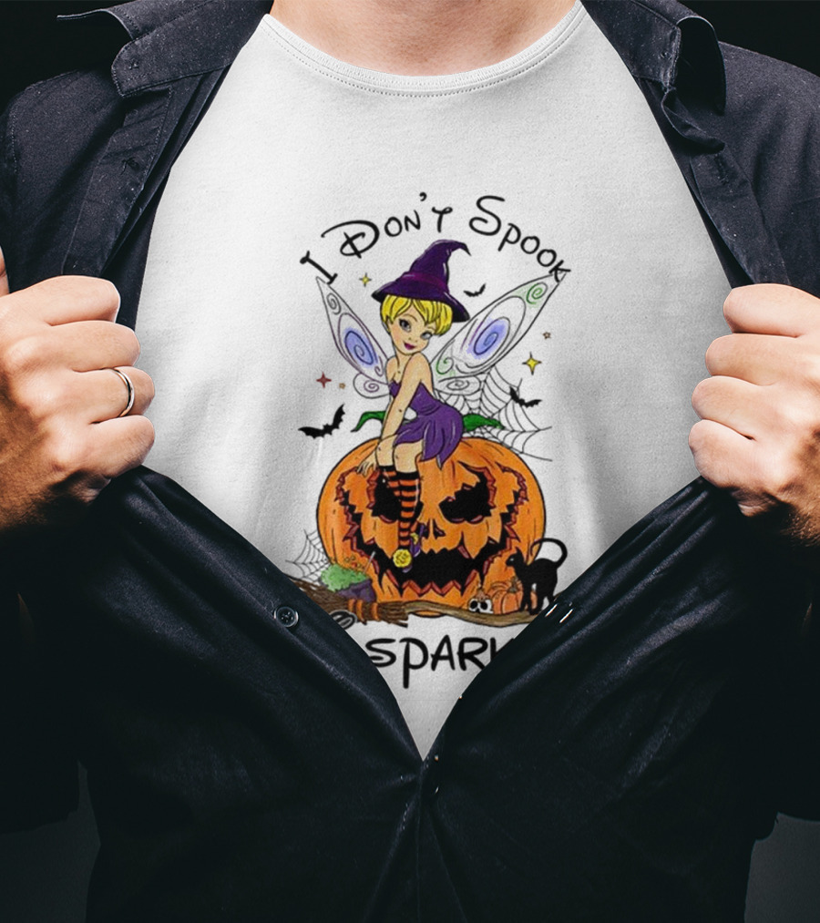 I Don’t Spook I Sparkle Witch Fairy On Pumpkin Halloween Scene T-Shirt
