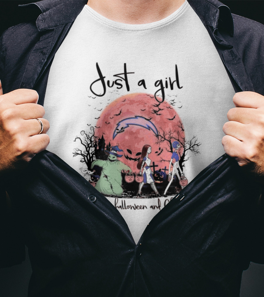 Just A Girl Who Loves Halloween And Chargers T-Shirt