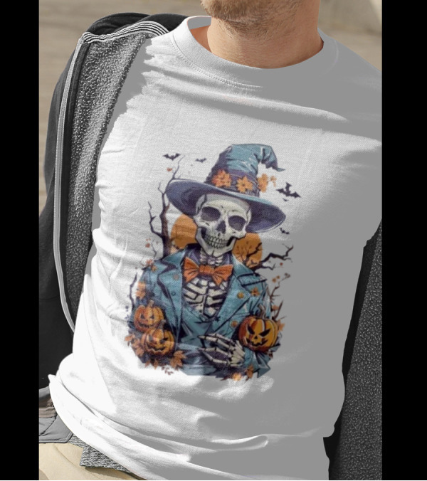 Happy Halloween Skeleton Jack-O'-Lantern Bow Tie Hat T-Shirt