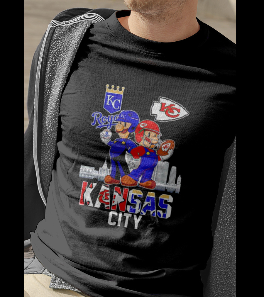 Kansas City Royals Chiefs Mario Bros Skyline T-Shirt