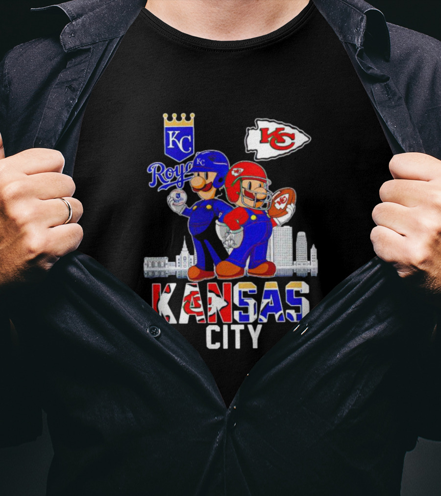 Kansas City Royals Chiefs Mario Bros Skyline T-Shirt