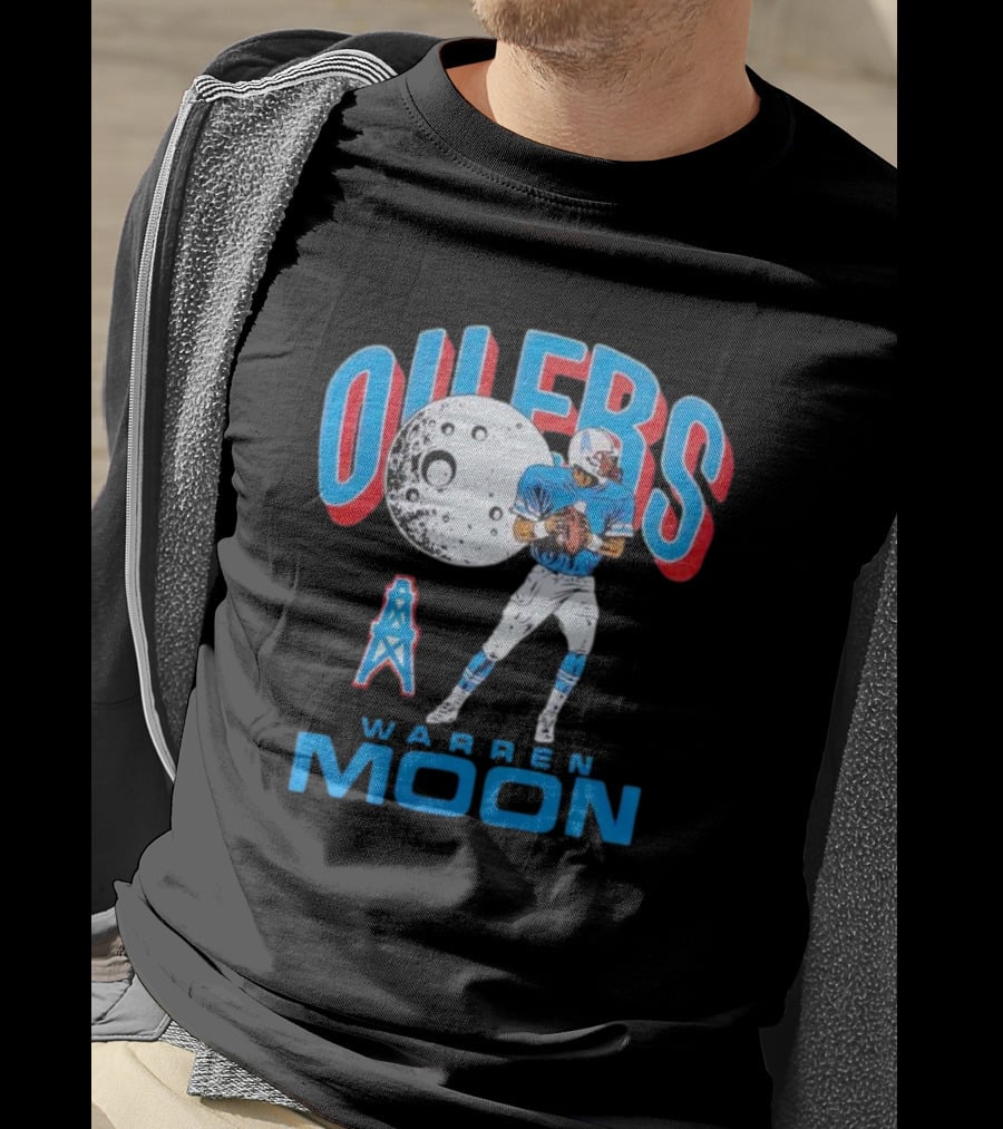 Oilers Warren Moon Football Player With Oil Derrick And Moon Balloon T-Shirt