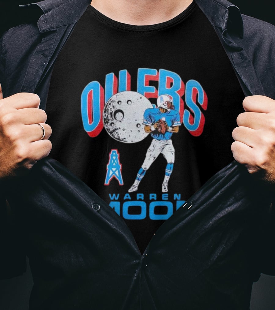 Oilers Warren Moon Football Player With Oil Derrick And Moon Balloon T-Shirt