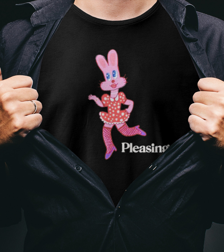 Pleasing Bunny In Red Polka Dot Dress With One Legged Pose T-Shirt