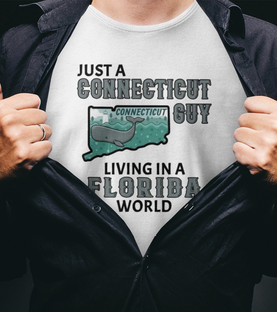 Just A Connecticut Guy Living In A Florida World Connecticut Whale Map T-Shirt