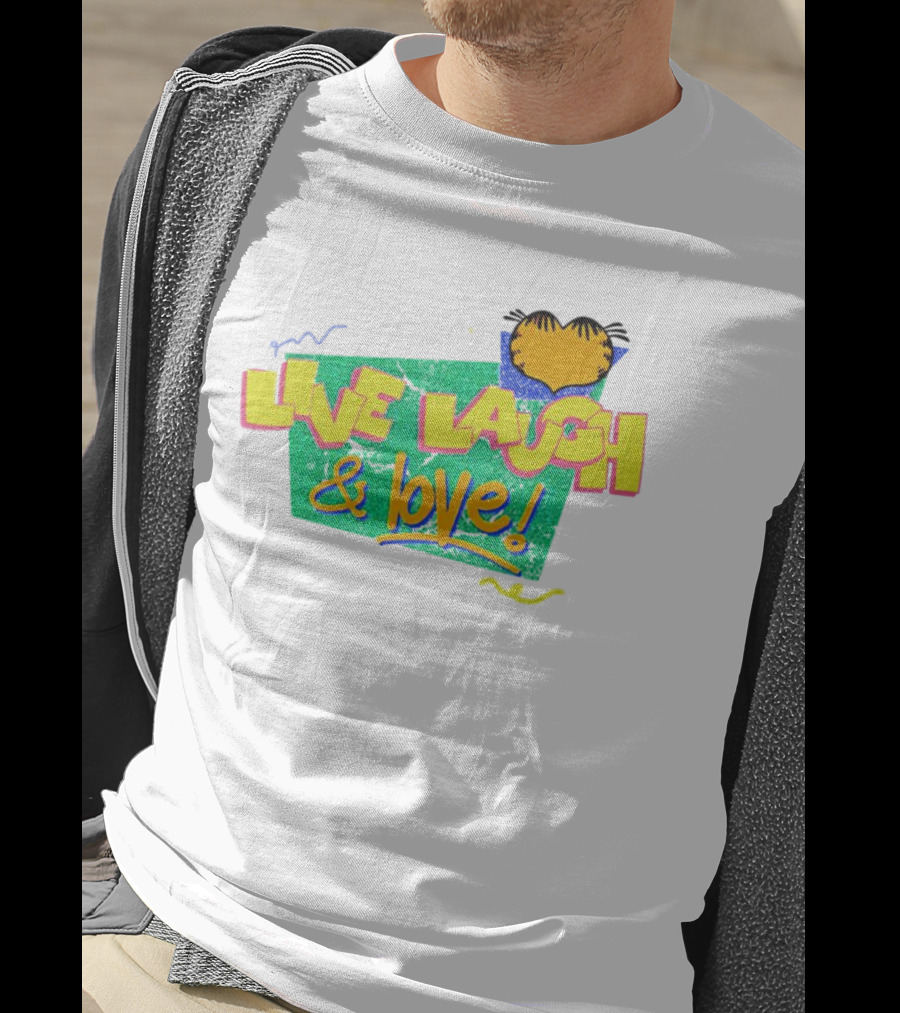 LIVE LAUGH And LOVE Garfield Cartoon Style Retro Typography T-Shirt