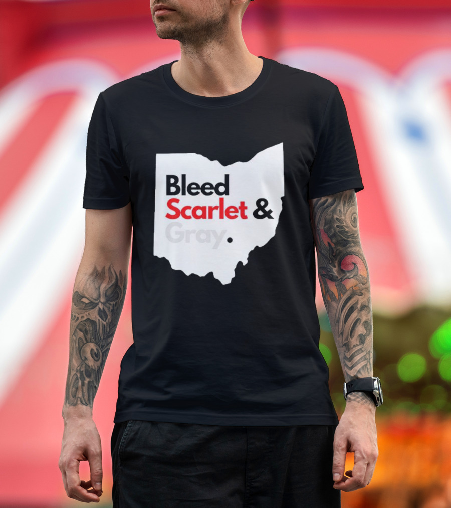Ohio State Buckeyes Bleed Scarlet and Gray Map T-Shirt