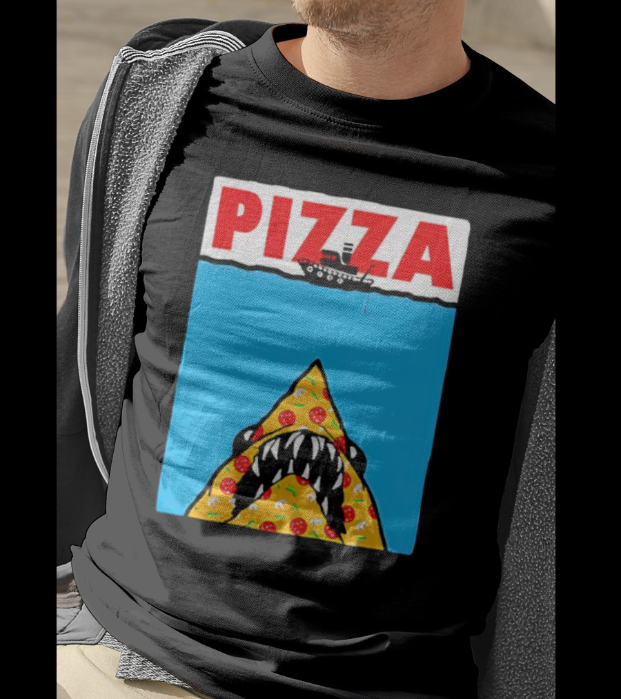 Pizza Slice Jaws Parody With Boat And Ocean T-Shirt