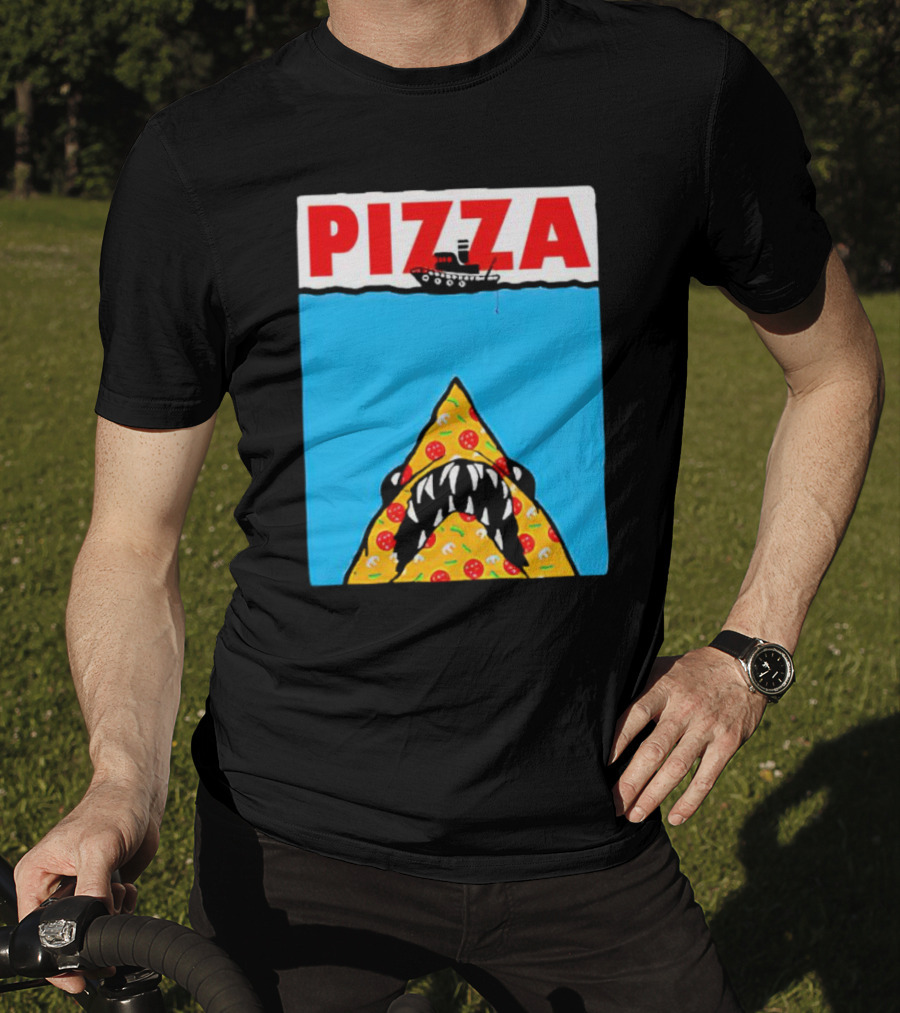 Pizza Slice Jaws Parody With Boat And Ocean T-Shirt