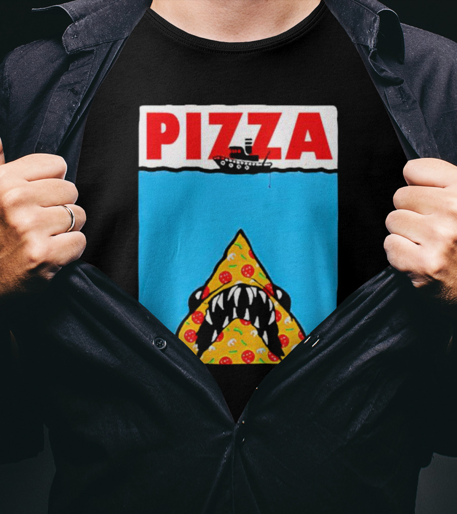 Pizza Slice Jaws Parody With Boat And Ocean T-Shirt