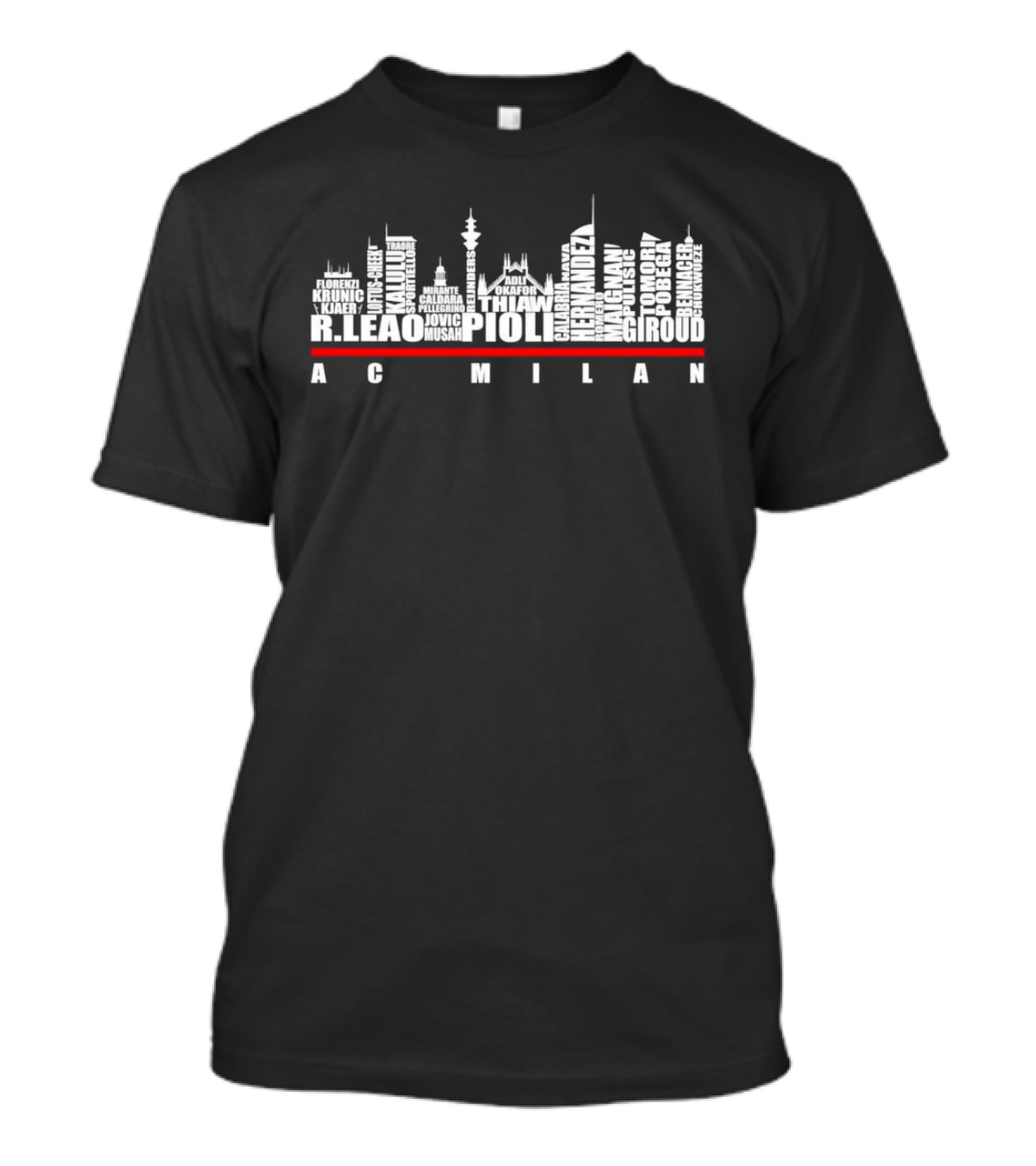 AC Milan Name Skyline Featuring Leao Pioli Hernandez Giroud Thiaw T-Shirt