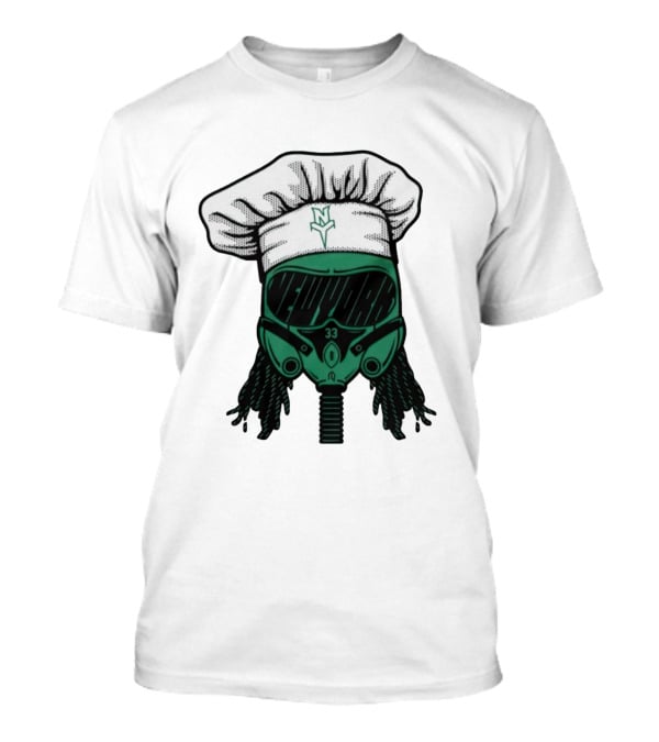 Jet Pilot Cook Chef Hat And Mask With Green Helmet And Braids T-Shirt