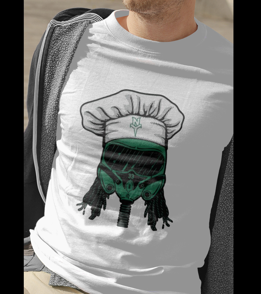 Jet Pilot Cook Chef Hat And Mask With Green Helmet And Braids T-Shirt