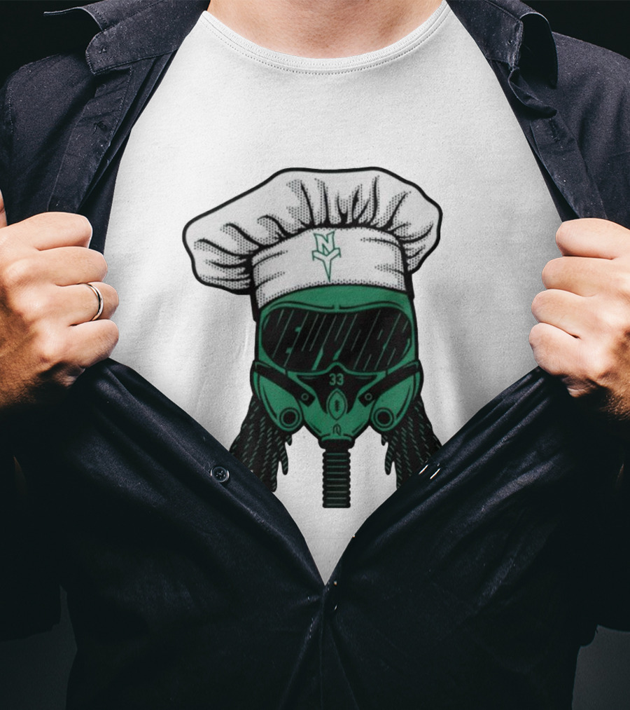 Jet Pilot Cook Chef Hat And Mask With Green Helmet And Braids T-Shirt