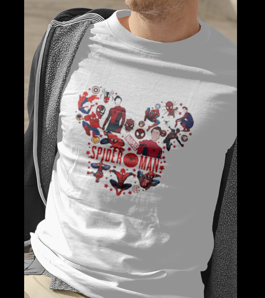 Marvel Spider-Man Heart Collage Featuring Iconic Poses T-Shirt